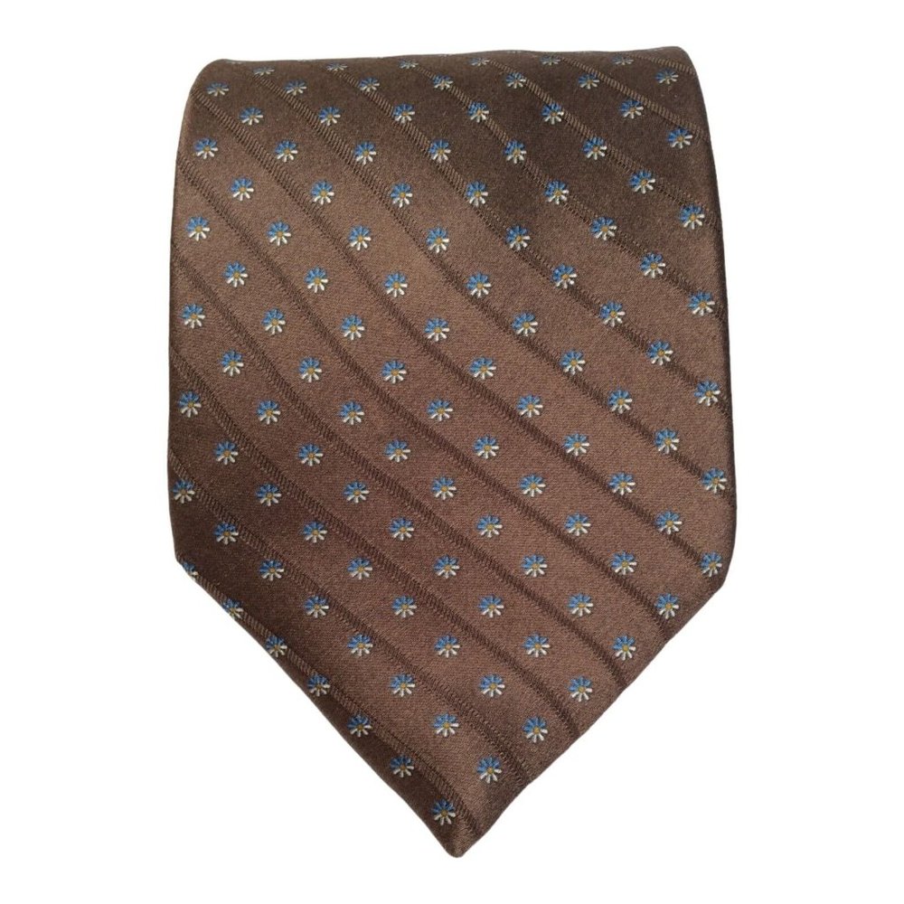 NINA RICCI Brown Flower Print Silk Tie Made In France 60”/ 3 .1/2" EX COND
